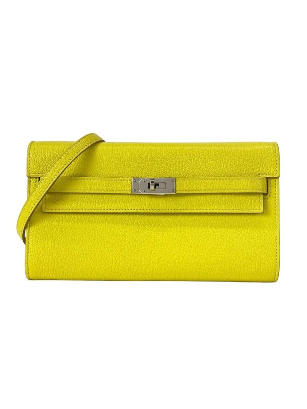 Hermes Wallet Kelly Long Tougo Lime Shoulder Silver